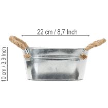 Produkt Metalowa miska z uchwytami ze sznurka, srebrna, wys. 22 cm, wys. 10 cm