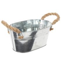 Produkt Metalowa miska z uchwytami ze sznurka, srebrna, wys. 22 cm, wys. 10 cm