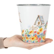 Produkt Doniczka blaszana z budkami dla ptaków, ozdoba letnia, wys. 14,5 cm Ø13,5 cm