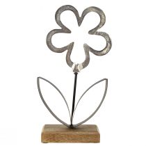 Produkt Kwiatowa dekoracja metalowa Srebrna czarna drewniana podstawa 15×30cm