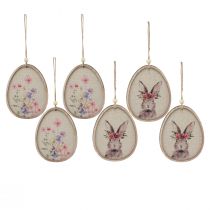 Produkt Obrazek kwiatowy zajączek w jajku Ozdoba z jajek wielkanocnych drewno 9,5×12cm 6 szt