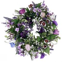 Produkt Wianek kwiatowy sztuczna dekoracja ścienna kwiaty fioletowo-białe Ø30cm W9cm