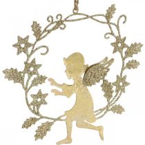 Produkt Anioł Wianek, Dekoracja świąteczna, Wiszący Anioł, Metalowa zawieszka Złota H14cm W15,5
