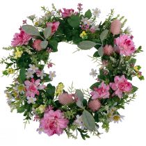 Produkt Wianek na drzwi dekoracja ścienna kwiaty dalie Banksia różowy Ø35cm
