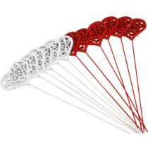 Produkt Wtyczka kwiatowa serce czerwona, biała ozdobna wtyczka Walentynki 7cm 12szt