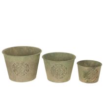 Produkt Doniczka metalowa, zielona, vintage, Ø22 cm–13,5 cm, zestaw 3 szt.