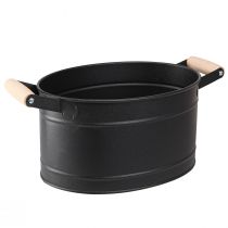 Produkt Doniczka metalowa owalna z uchwytem czarna naturalna 34x19,5x15cm
