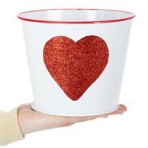 Produkt Doniczka biała z czerwonym sercem, Ø18cm, wys. 13,5cm