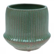 Doniczka ceramiczna z rowkami jasnozielona Ø14,5 cm W12,5 cm