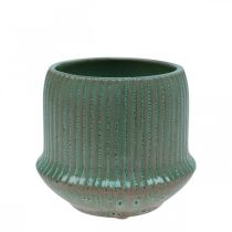 Sadzarka ceramiczna doniczka z rowkami zielona Ø12cm W10,5cm