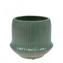 Produkt Sadzarka ceramiczna doniczka z rowkami zielona Ø12cm W10,5cm