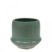 Doniczka ceramiczna doniczka z rowkami zielona Ø10cm W8,5cm