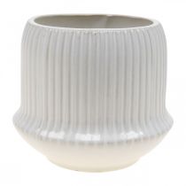 Doniczka ceramiczna z rowkami biała Ø14,5 cm W12,5 cm