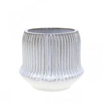 Doniczka ceramiczna z rowkami biała Ø12cm W10,5cm
