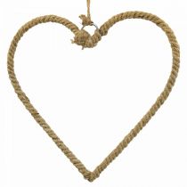 Styl Boho, serce metalowe kółko ozdobne kółko wstążka jutowa B23cm 4szt