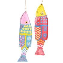 Produkt Kolorowa drewniana ozdoba w kształcie ryby do zawieszenia, czerwona, niebieska, różne 38cm, 2szt.
