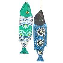 Produkt Kolorowa ryba drewniana ozdoba do zawieszenia niebiesko-zielona 38cm 2 sztuki