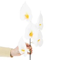 Produkt Sztuczna kalia z żółtymi pręcikami, kwiaty ozdobne, 35 cm, 10 sztuk