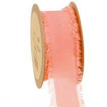 Produkt Wstążka szyfonowa w kolorze pomarańczowym w pastelowym kolorze z frędzlami 40mm 15m