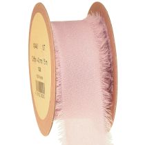 Produkt Taśma szyfonowa różowa wstążka materiałowa z frędzlami 40mm 15m