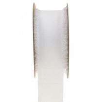 Produkt Wstążka szyfonowa biała wstążka materiałowa z frędzlami 40mm 15m