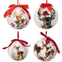 Produkt Bombka świąteczna z motywem jelenia i wstążką do zawieszenia, 7cm, 4 sztuki