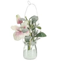 Produkt Sztuczna róża świąteczna w szkle, kwiaty sztuczne do zawieszenia, wys. 22 cm