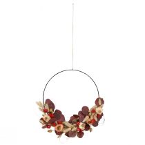 Produkt Wianek z suszonych kwiatów, kwiaty truskawkowe, Ø30 cm, wykonany metodą DIY, w kształcie pierścienia ozdobnego w stylu boho – zaprojektuj własny
