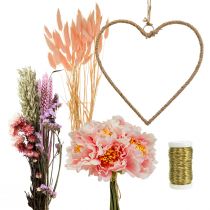 Produkt Pudełko DIY z ozdobną pętelką w kształcie serca z piwoniami i suszonymi kwiatami, różowe 33cm