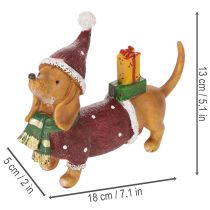 Produkt Dekoracyjna figurka jamnika z opakowaniem prezentowym i kapeluszem, 18 cm