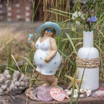 Dama w kapeluszu, dekoracja morska, lato, figura kąpielowa niebiesko-biała W27cm