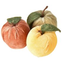 Produkt Aksamit jabłkowy dekoracyjny z liściem brązowo-żółty Ø7,5cm wys. 9cm 9 szt.