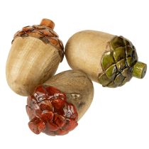 Produkt Żołędzie dekoracyjne drewniane dekoracja stołu zielony pomarańczowy czerwony wys. 10cm 3 sztuki
