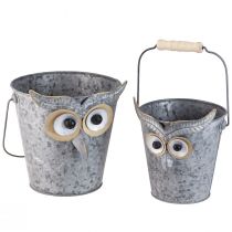 Produkt Ozdobna donica-wiadro-sowa cynkowa z uchwytem Ø15/19cm, zestaw 2 szt