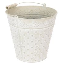 Produkt Wiaderko ozdobne, bielone, z uchwytem, Ø20,5 cm, metalowa ozdoba do doniczki