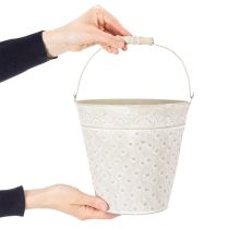 Produkt Wiaderko ozdobne, bielone, z uchwytem, Ø20,5 cm, metalowa ozdoba do doniczki