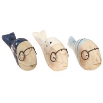 Produkt Rybka dekoracyjna w szklankach naturalny biały niebieski drewno 11–13cm 4 szt