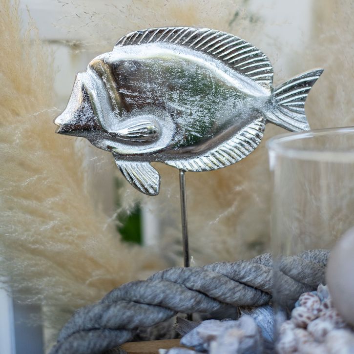 Ryba dekoracyjna, dekoracja morska, ryba wykonana ze srebrnego metalu, kolor naturalny W28,5cm