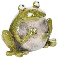 Produkt Żaba dekoracyjna ceramiczna zielono-brązowa vintage dł. 15,5 cm