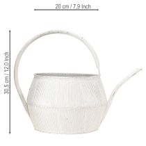 Produkt Dekoracyjna konewka, biała, metalowa, z rowkami, doniczka na kwiaty, 25 cm