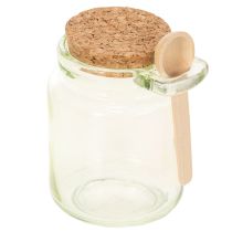 Produkt Szklanka dekoracyjna z korkową pokrywką i łyżeczką, zielona, Ø7cm, wys.10cm, 2 sztuki