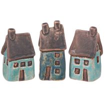 Produkt Domek dekoracyjny ceramiczny niebieski brązowy vintage H6,5/7cm 6 szt