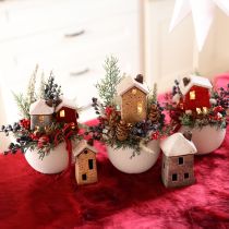 Produkt Domek dekoracyjny ceramiczny kremowo-czerwono-szary 10/12/13,5cm 3 sztuki