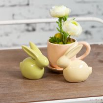 Produkt Dekoracyjny królik, żółty, zielony, brązowy, nowoczesna ceramiczna figurka na Wielkanoc, 8,5 cm, 3 sztuki