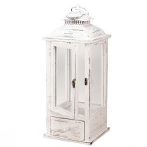 Produkt Latarnia dekoracyjna vintage z szufladą biała 20×20cm W51cm