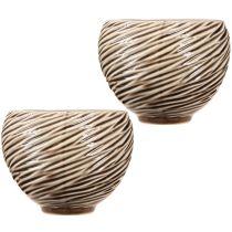 Produkt Dekoracyjna miska doniczka ceramiczna beżowo-brązowa Ø15cm 2szt