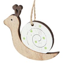 Produkt Dekoracyjna dekoracja z drewna ślimaka do zawieszania w kolorze naturalnej zieleni 6,5 cm 12 sztuk