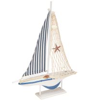 Produkt Dekoracyjne drewniane muszle żaglówki biało-niebieskie Dł. 26,5cm Wys. 37cm