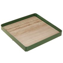 Produkt Taca dekoracyjna metalowa kwadratowa zielona drewniana podstawa 25,5×25,5 cm