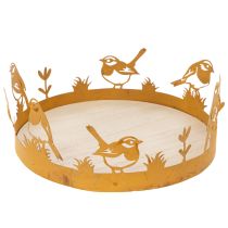 Produkt Taca dekoracyjna, dekoracja stołu z ptakami, dekoracja wiosenna, metal rdzewiejący, Ø20cm, wys. 8,5cm